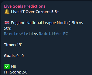 Telegram Live Goals /Corners Predictions