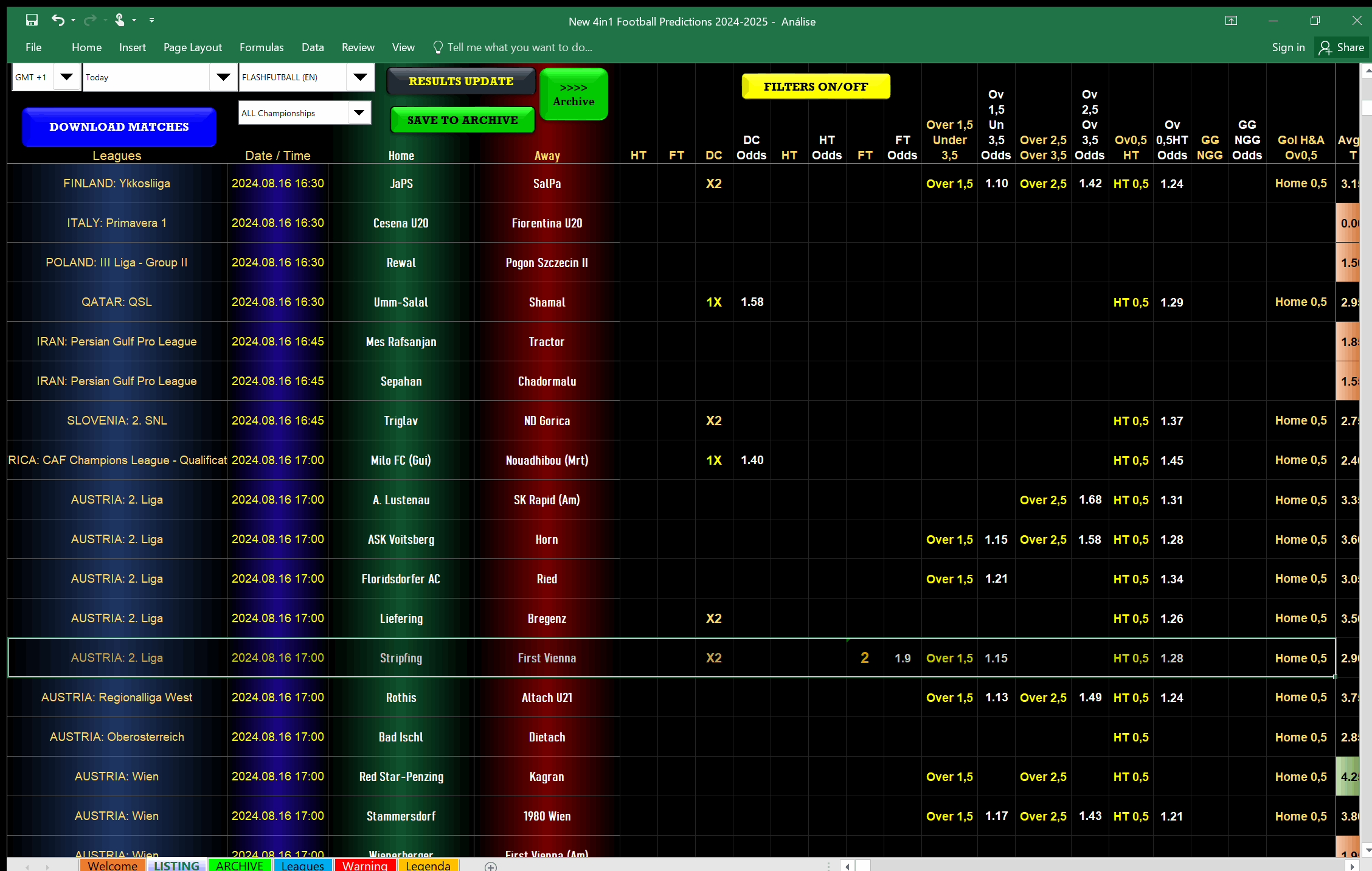 New 4 in 1 Football Prediction Software by 4Football Predictions new-4-in-1-football-prediction-software-match-list-filters-on